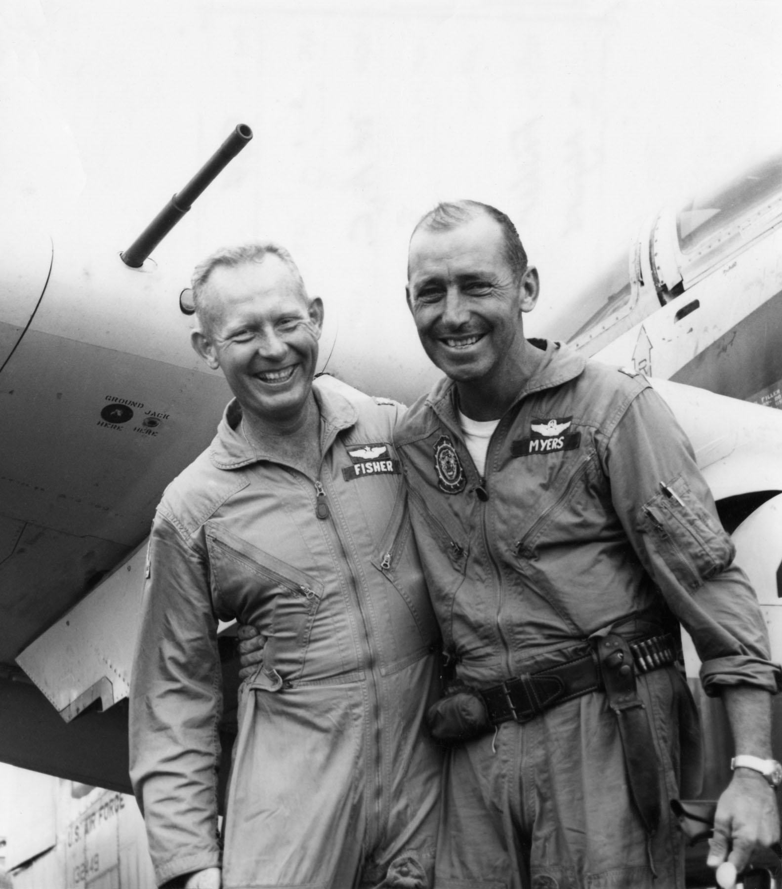 Major Bernard F. Fisher, United States Air Force, with D.W. Myers, 10 March 1966. (U.S. Air Force)