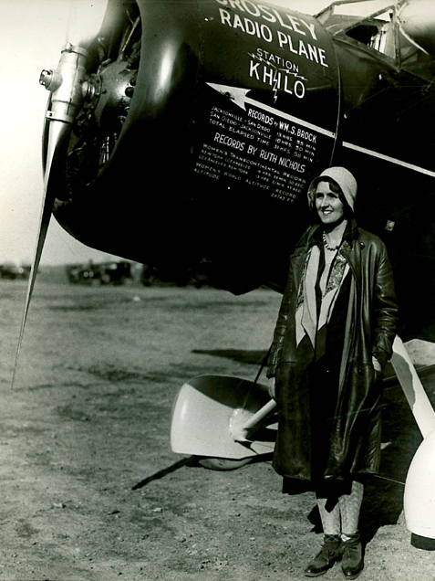 Ruth Nichols with her Lockheed Vega. Her records are painted on the engine cowling. (FAI)