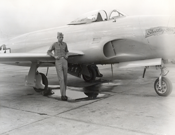 Lieutenant Howard A. Johnson, USAAF, with Lockheed P-80A-1-LO Shooting Star 44-85123. (FAI)