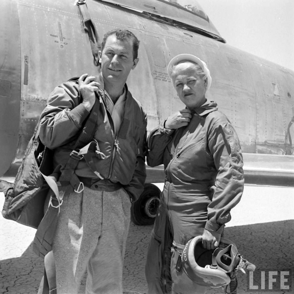 Major Charles E. Yeager, U.S. Air Force, and Jacqueline Cochran with the Canadair CL-13 Sabre Mk.3. Chuck Yeager and Jackie Cochran were the very best of friends. (LIFE Magazine via Jet Pilot Overseas) 