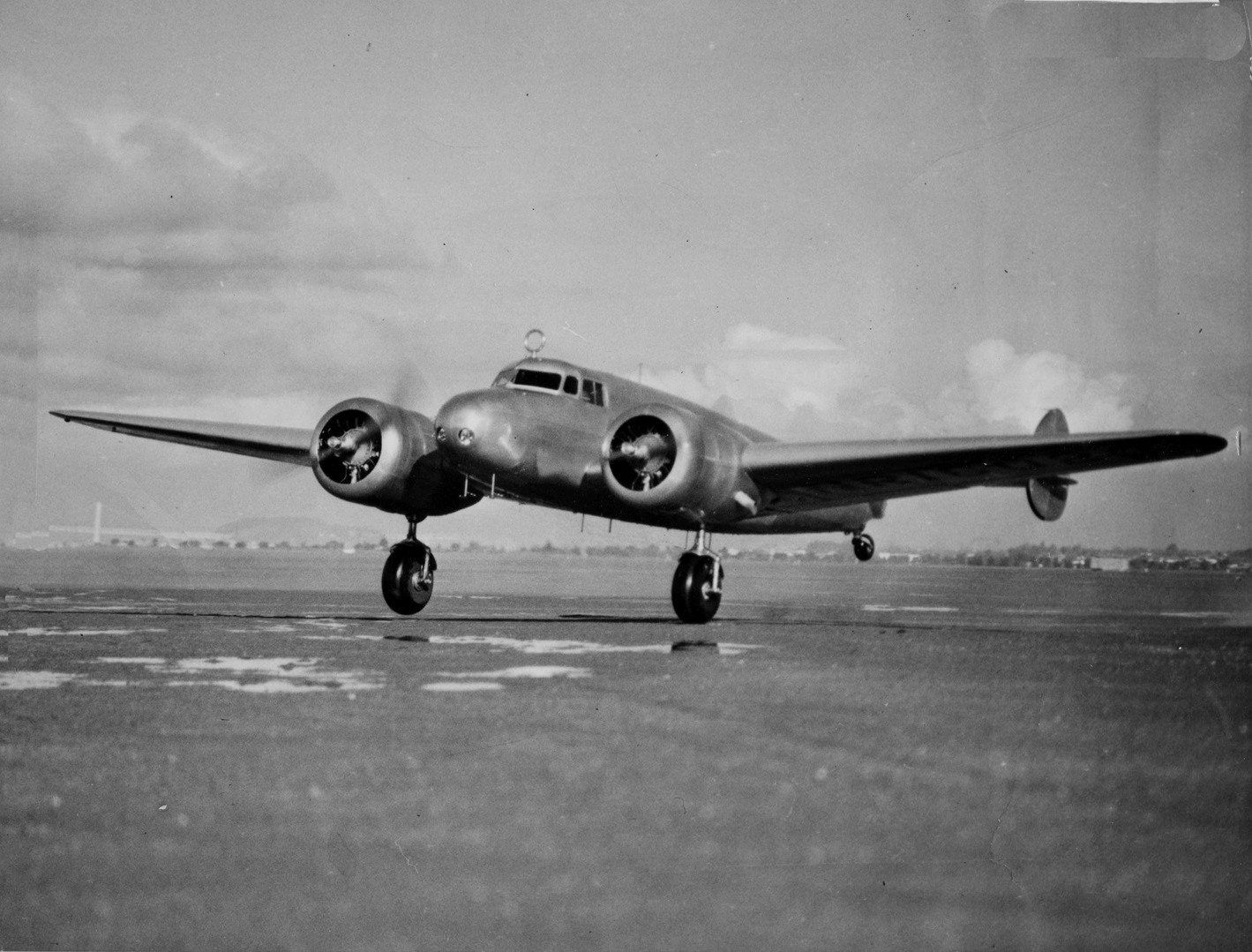 Amelia Earhart's Lockheed Electra 10E Special, NR16020, 1937. (Photograph by F.X. O'Grady, Cleveland State University, Michael Schwartz Library, Division of Special Collections)