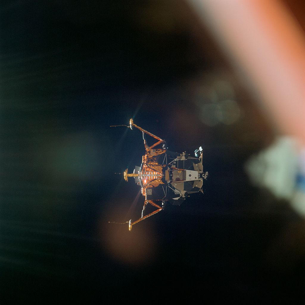 The Apollo 11 Lunar Module Eagle shortly after separation from teh Command and Service Module, in orbit around the Moon, 20 July 1969. (NASA)
