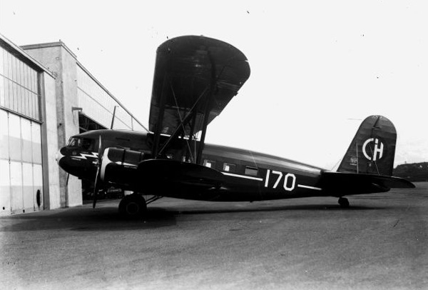 Curtiss AT-32C Condor II, CH-170, at the Swissair base at Dübendorf. (Swissair)