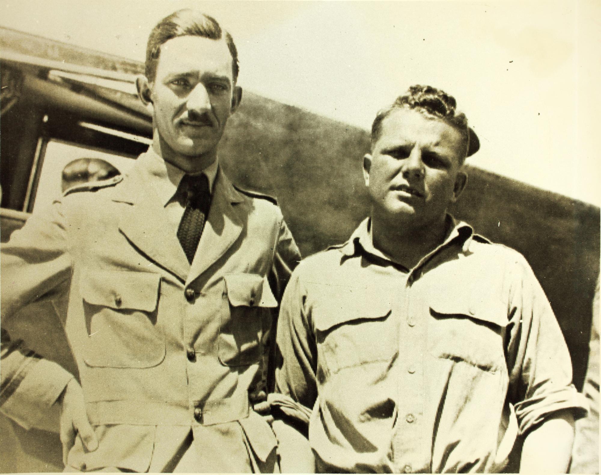 Lieutenant (j.g) George D. Covell, U.S. navy, and Lieutenat R.S. Waggener, U.S. Navy, were killed when their airplane crashed in fog, 10 August 1927, while flying to Oakland to join the Dole Air Race. (San Diego Air and Space Museum Archives)