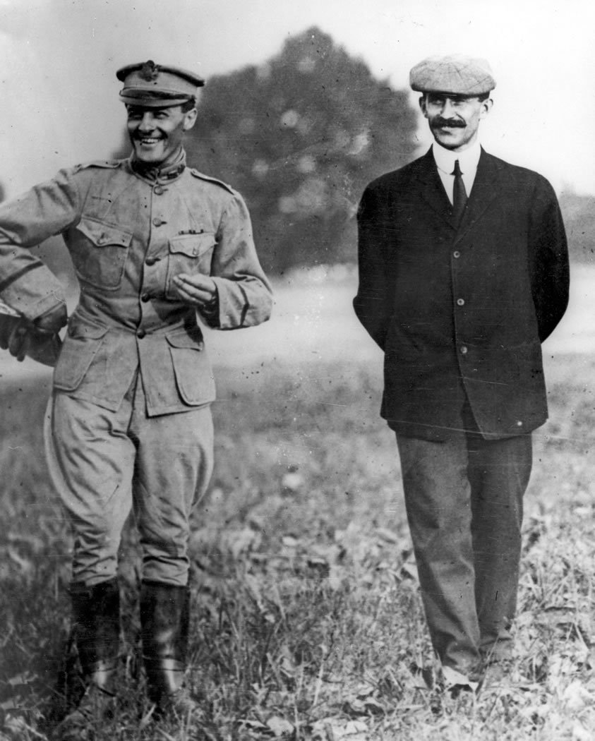 1st Lieutenant Benjamin D. Fulois, Signal Corps, United States Army, and Orville Wright, at Fort Myer, Virginia, 1909. (U.S. Air Force)