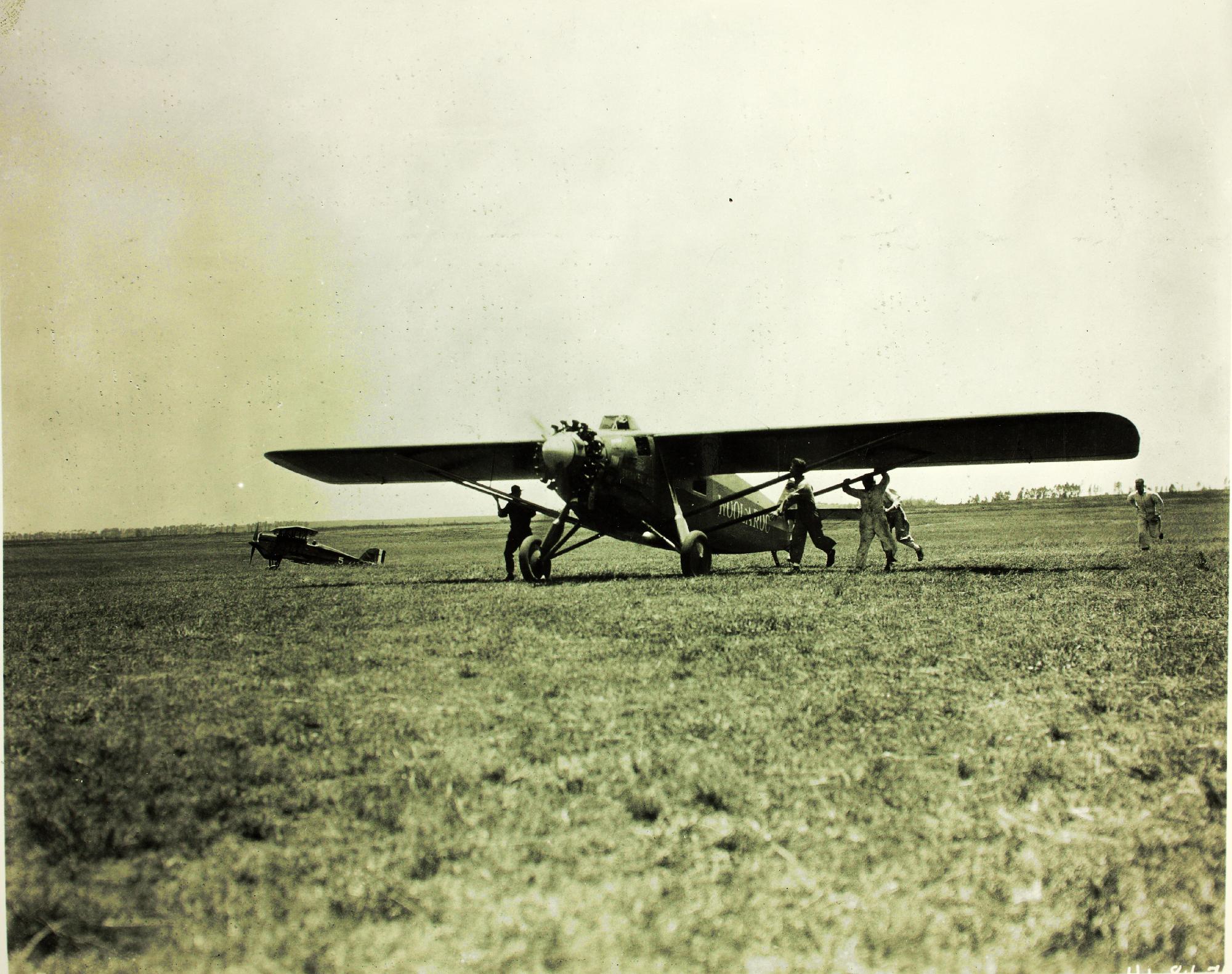 Woolaroc, the Travel Air 500, NX869, arrives at Wheeler Field, Honolulu, Territory of Hawaii, 17 August 1927. (San Diego Air and Space Museum archives) 