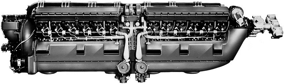 Illustration of the Fiat AS.6 V-24 aircraft engine, right side. 