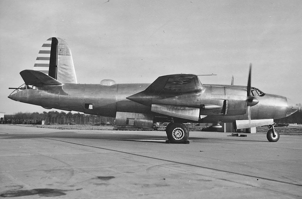 Martin B-26-MA Marauder 40-1361, right profile, with bomb bay doors open. (U.S. Air Force)