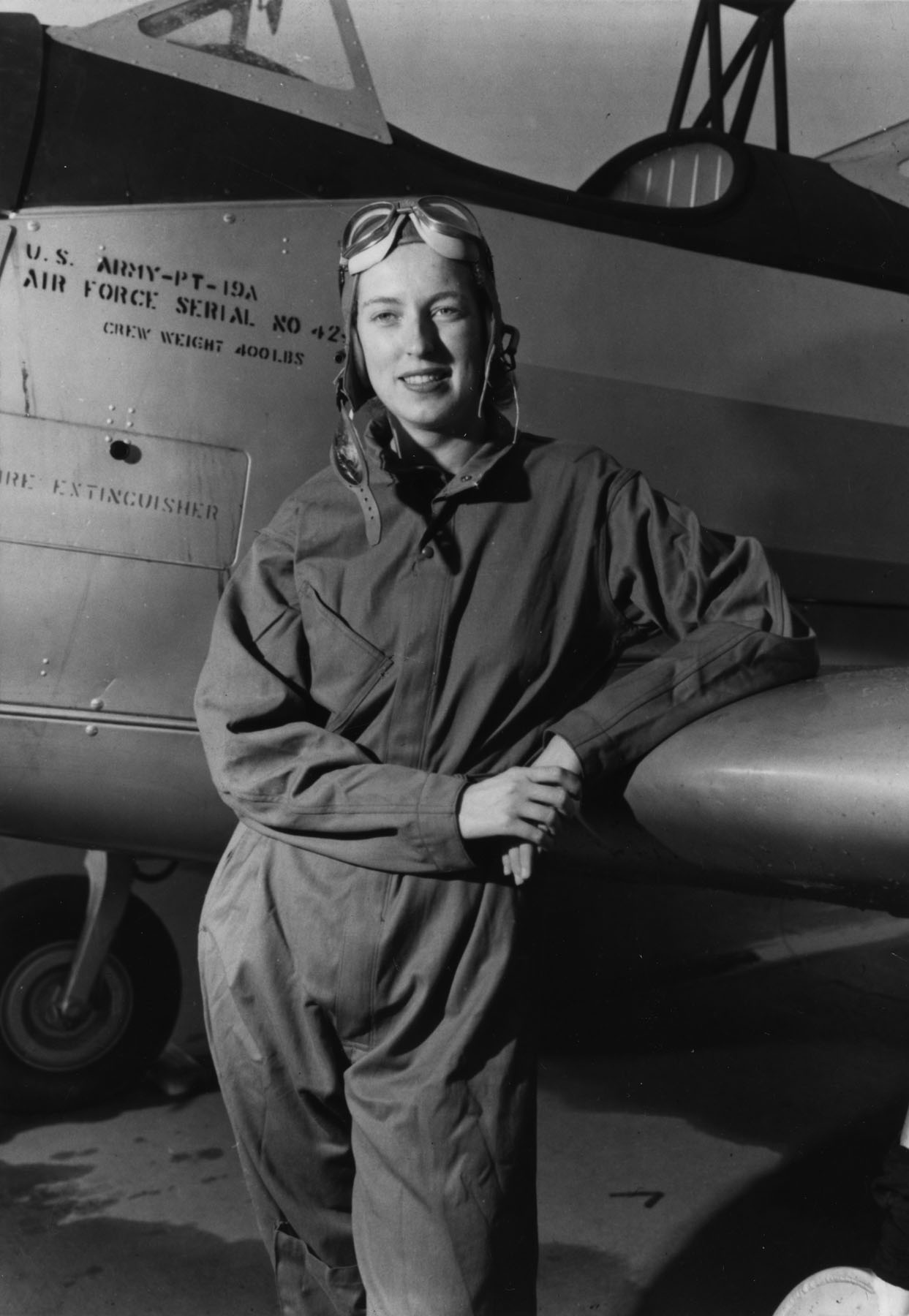 Cornelia Clark Fort, with a Fairchild PT-19A Cornell trainer. (U.S. Air Force)