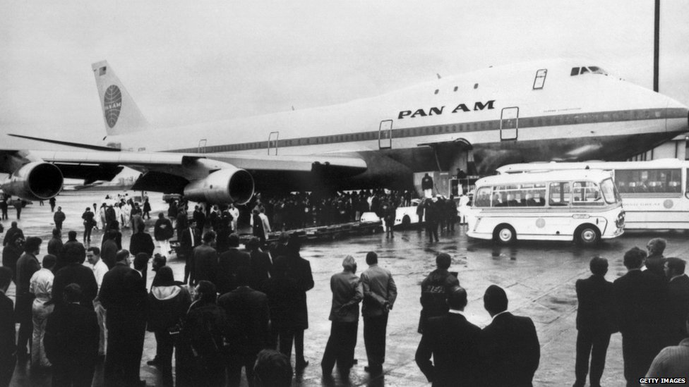 Pan American Airways' Boeing 747-121 N736PA, Clipper Young America, at London Heathrow Airport, 22 January 1970. (Getty Images via BBC History)