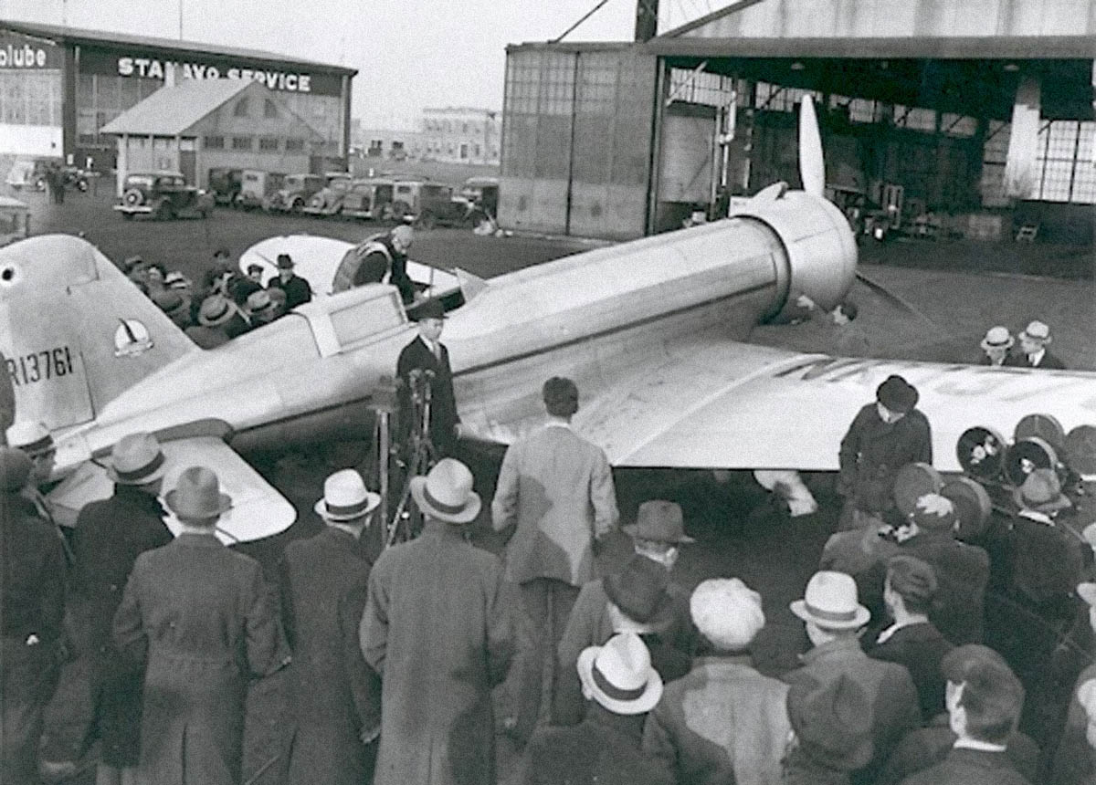 Howard Hughes climbs out of the Northrop Gamma at Newark, New Jersey. (UNLV Digital Collection)