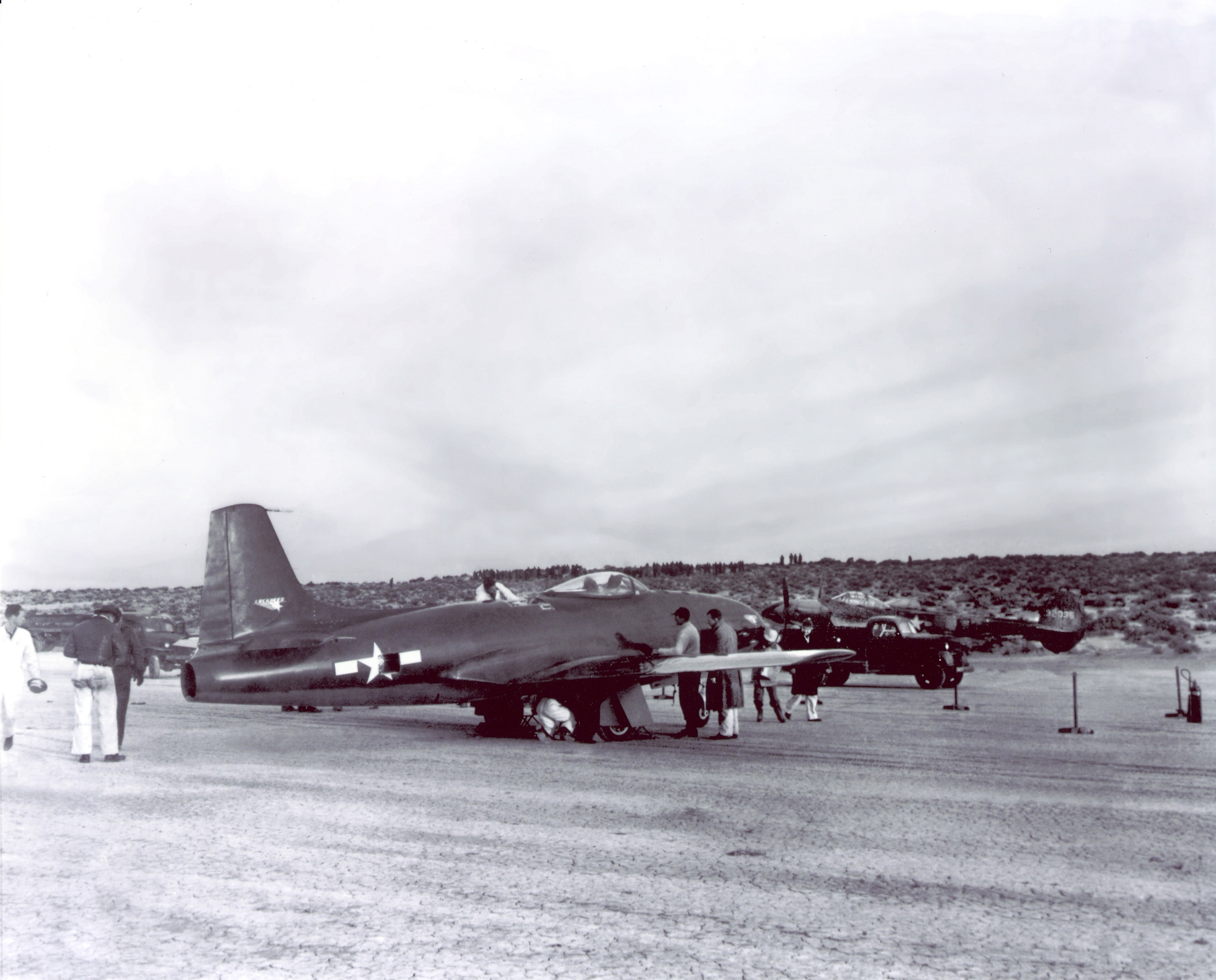 Lockheed XP-80 prototype, 44-83020, at Muroc AAF, 8 January 1944. (U.S. Air Force)