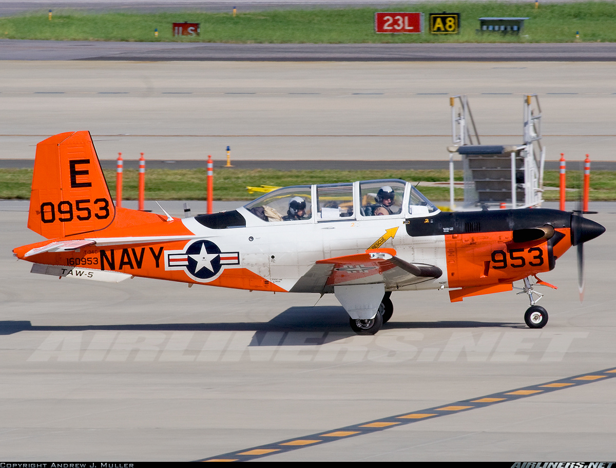 This Beech T-34C Turbo Mentor, Bu. No. 160955, is the sister ship of the airplane in which LCDR Rainey and her student, ENS Knowlton, were killed, 13 July 1982. (Photograph © Andrew J. Muller. Used with permission.)