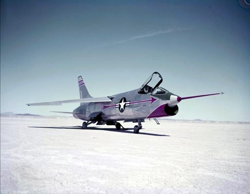 Vought XF8U-1 Crusader parked on Rogers Dry Lake, Edwards Air Force Base. (Vought)