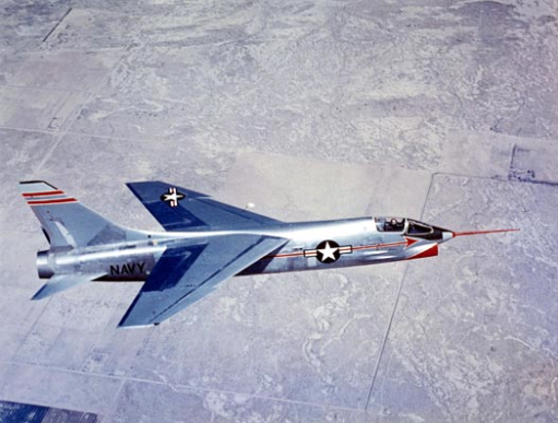 Prototype Vought XF8U-1 Crusader during a test flight, 25 March 1955. (Vought)