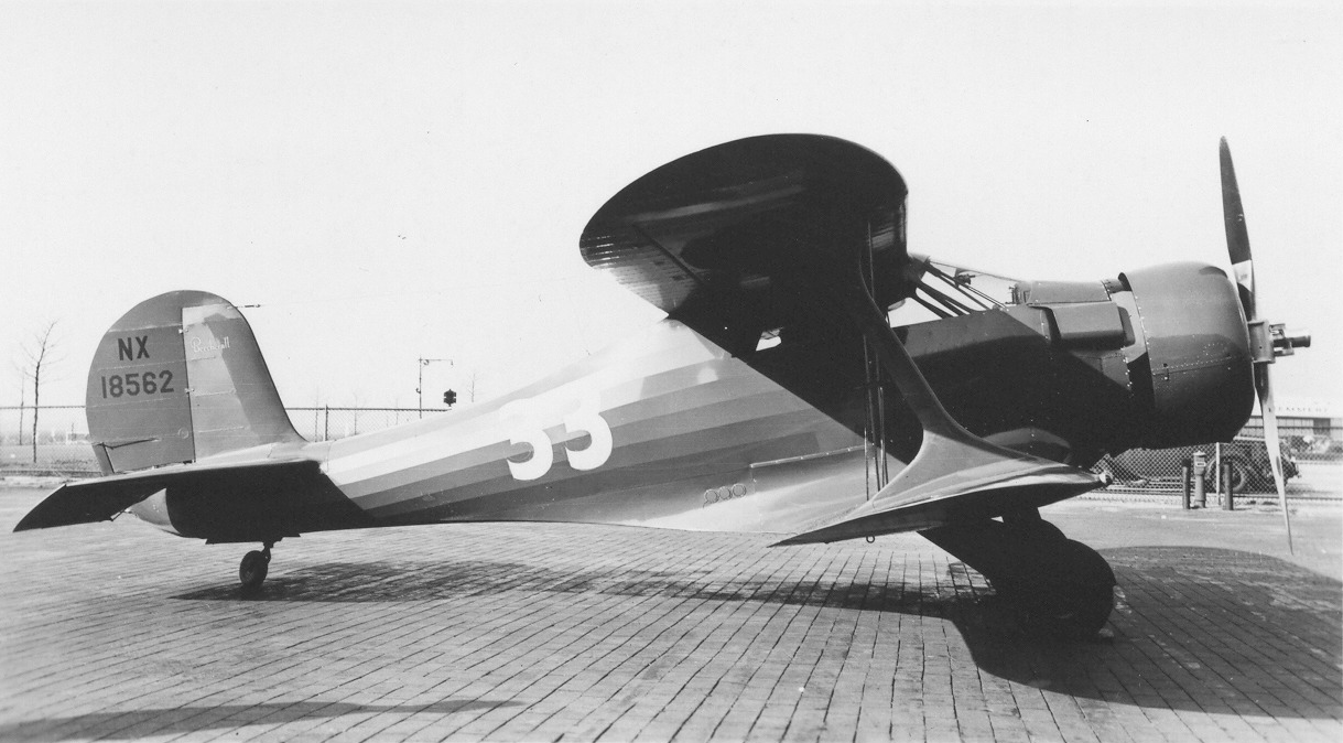 Jackie Cochran's beechcraft D17W, NV18562, c/n 164, carrying the race number "33" circa 1937. (Unattributed)