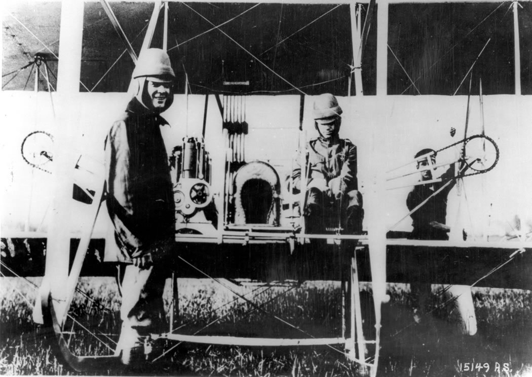 Arnold and Milling at College Park, Maryland, 1912. (U.S. Air Force)