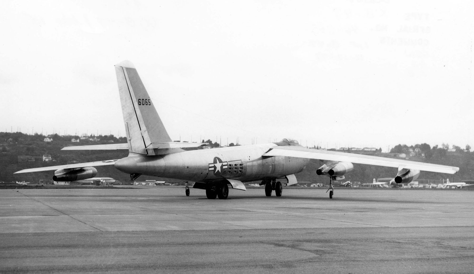 Right rear quarter view of Boeing XB-47 Stratojet 46-065. (U.S. Air Force)