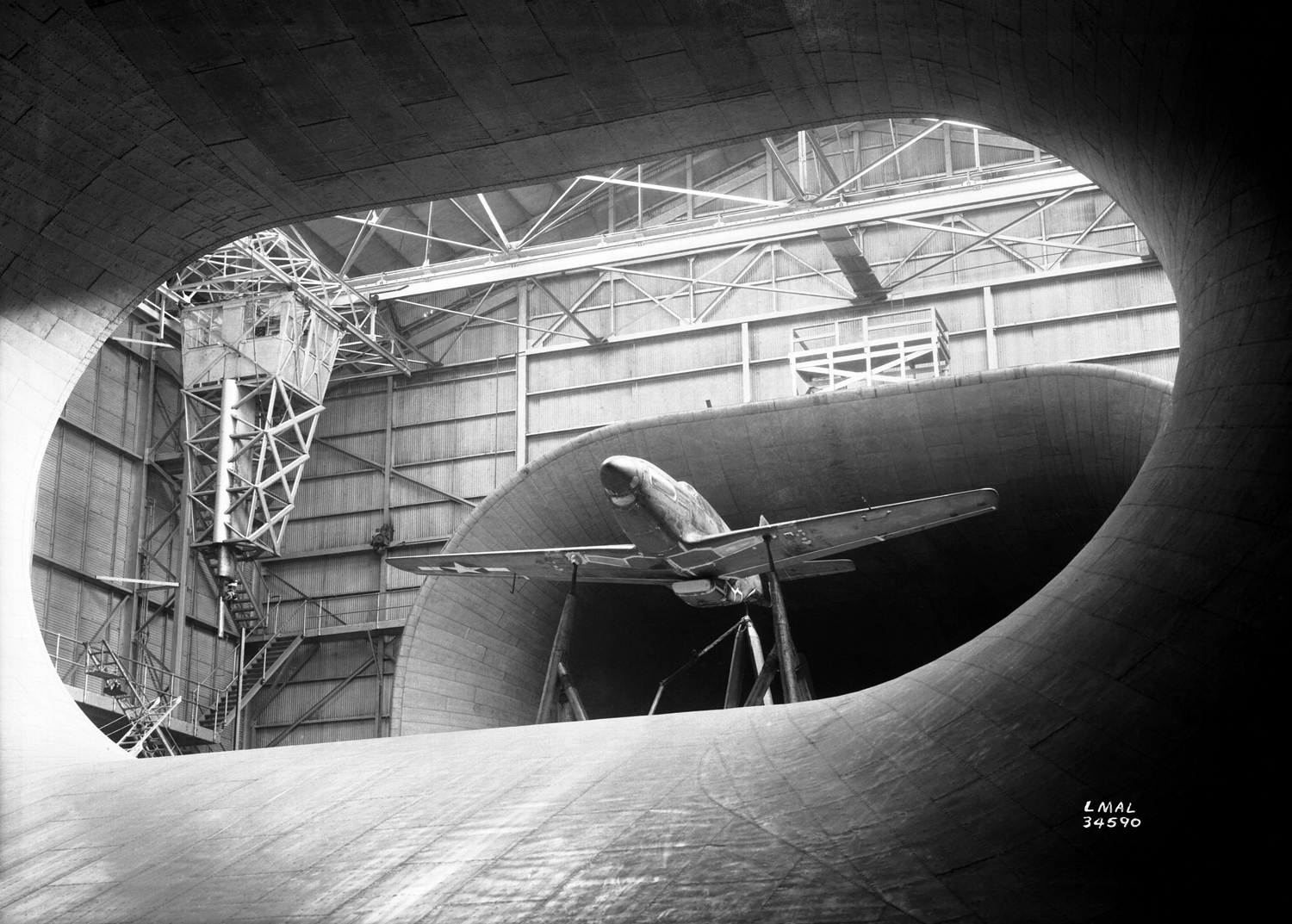 North American P-51B Mustang in teh full-scale NACA wind tunnel, Langley, Virginia, 23 September 1945. (NASA)