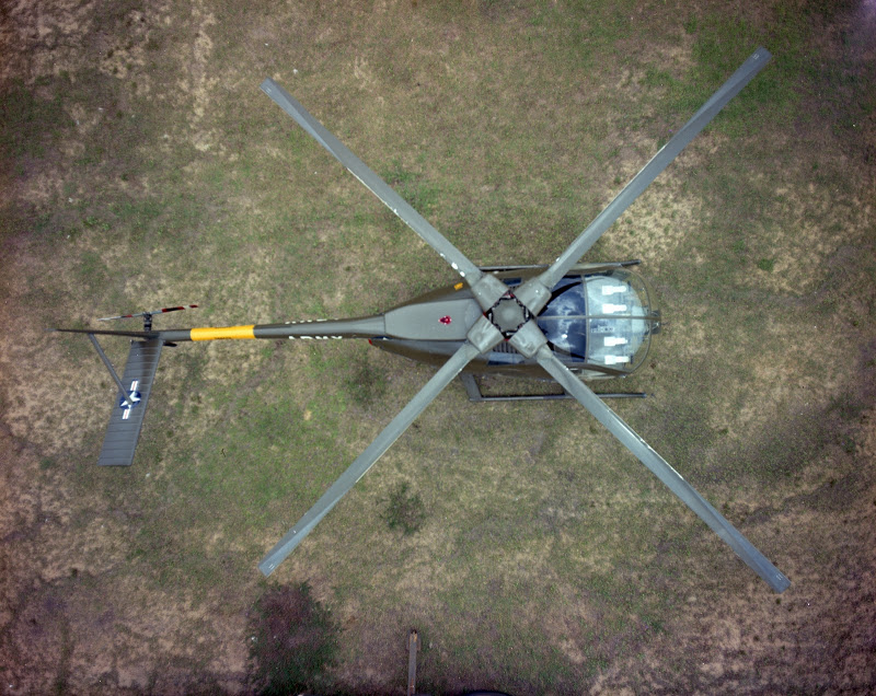 Overhead photograph of a Hughes YOH-6. Note the blade cuffs. (U.S. Army)