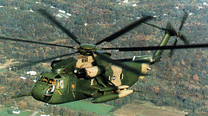 U.S. Air Force Sikorsky HH-53B Super Jolly Green Giant in flight near the Sikorsky plant at Stratford, Connecticut. (Sikorsky Historical Archives)