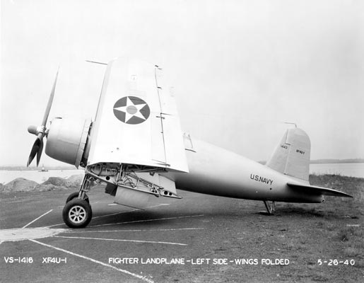 Vought Aircraft Division XF4U-1, left side, wings folded, 26 May 1940. (Vought-Sikorsky VS-1416)