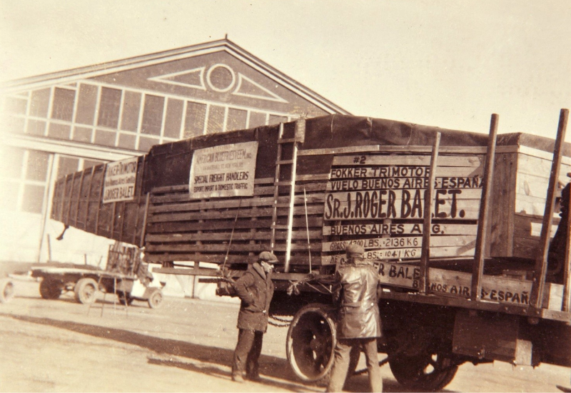 Disassembled and crated, Fokker F.VIIb/3m s/n 5028 arrived at Buenos Aires, Argentina, 19 September 192x (San Diego Air and Space Museum Archives)