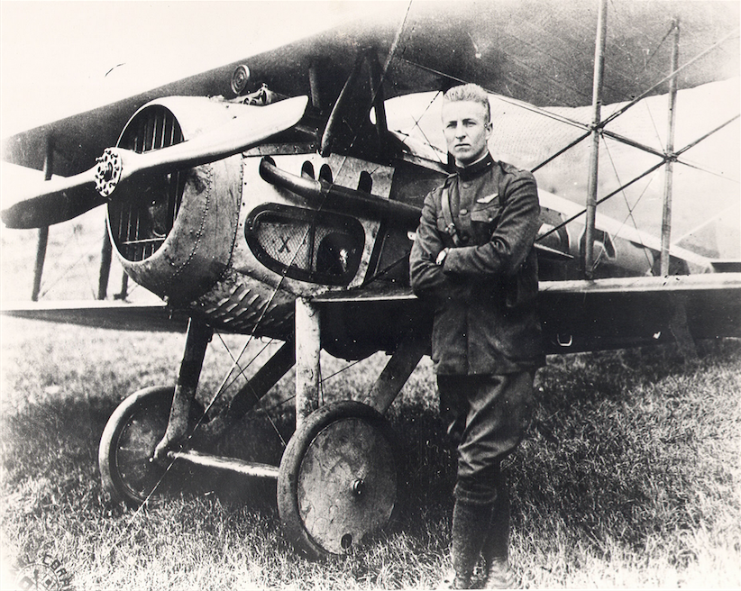 2nd Lieutenant Frank Luke, Jr., 27th Aero Squadron, with his Blériot-built SPAD XIII C.1 fighter, Number 26 (serial number unknown), 19 September 1918. (Photograph by Lt. Harry S. Drucker, Signal Corps, United States Army)