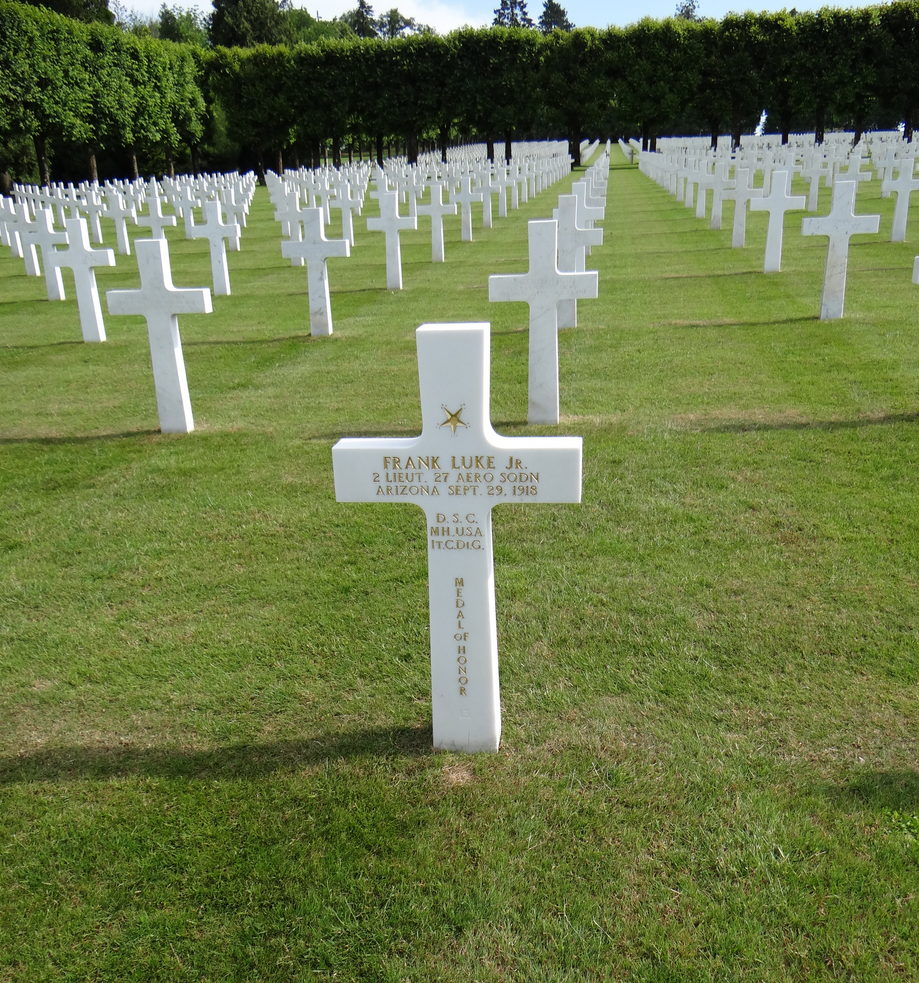 Lieutenant Frank Luke's grave at the Meuse-Argonne American Cemetery, Romagne-sous-Montfaucon, France. (Brooks D. Simpson)