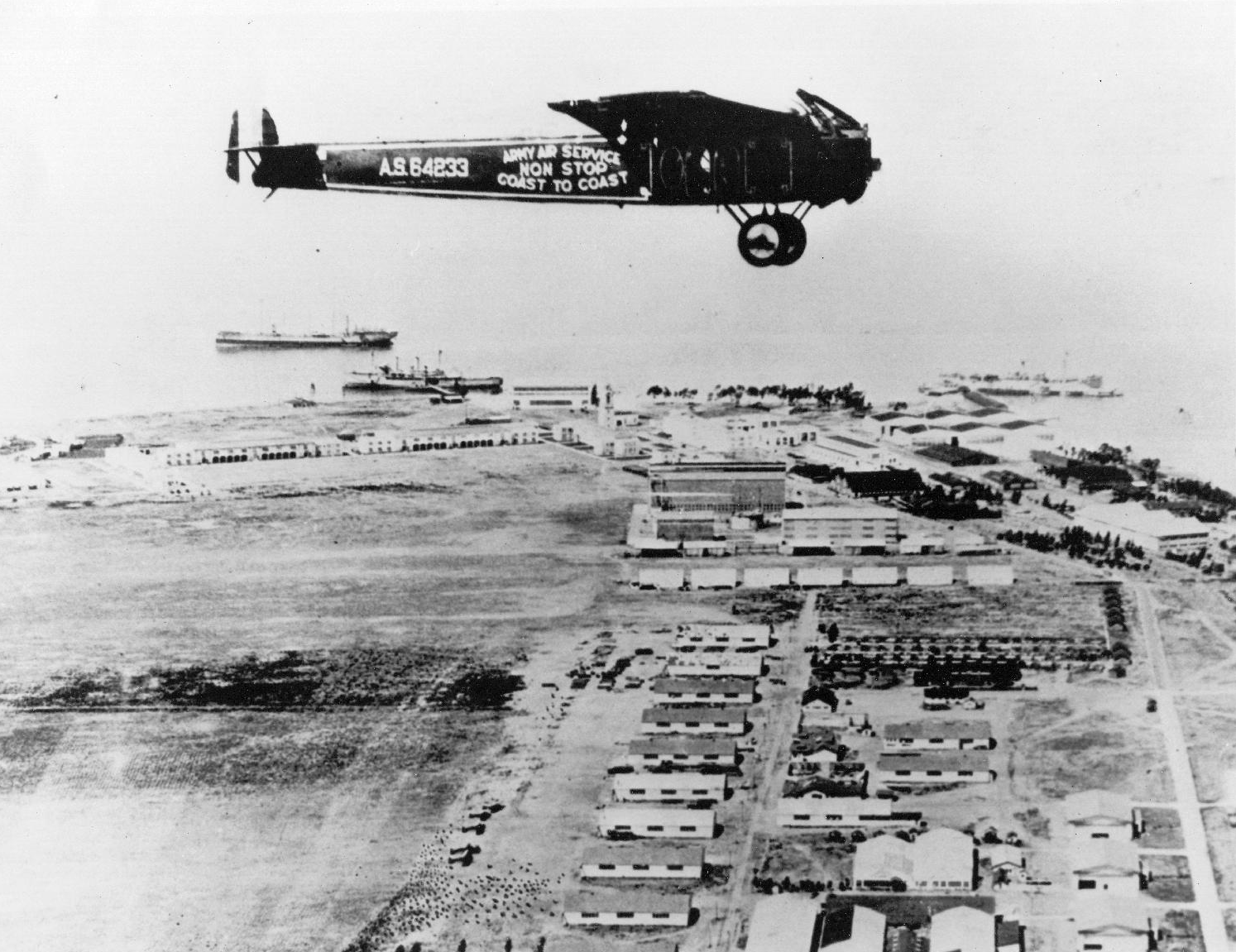 Fokker T-2 A.S. 64223 in flight over Rockwell Field, San Diego, California. (This is now NAS North Island.) (San Diego Air and Space Museum)