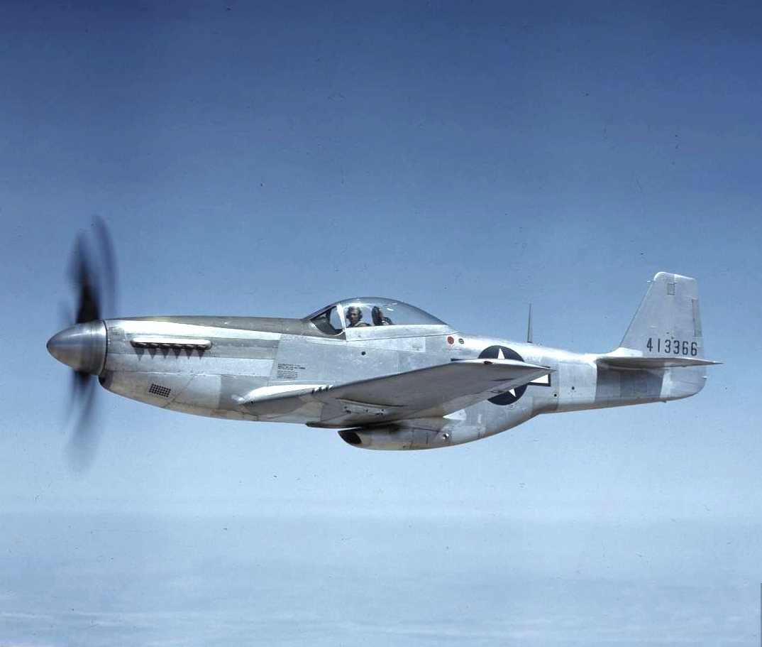 North American Aviation P-51D-5-NA 44-13366 on a test flight near the North American plant at Inglewood, California. This is from the same production block as Yeager's Glamorous Glenn II.