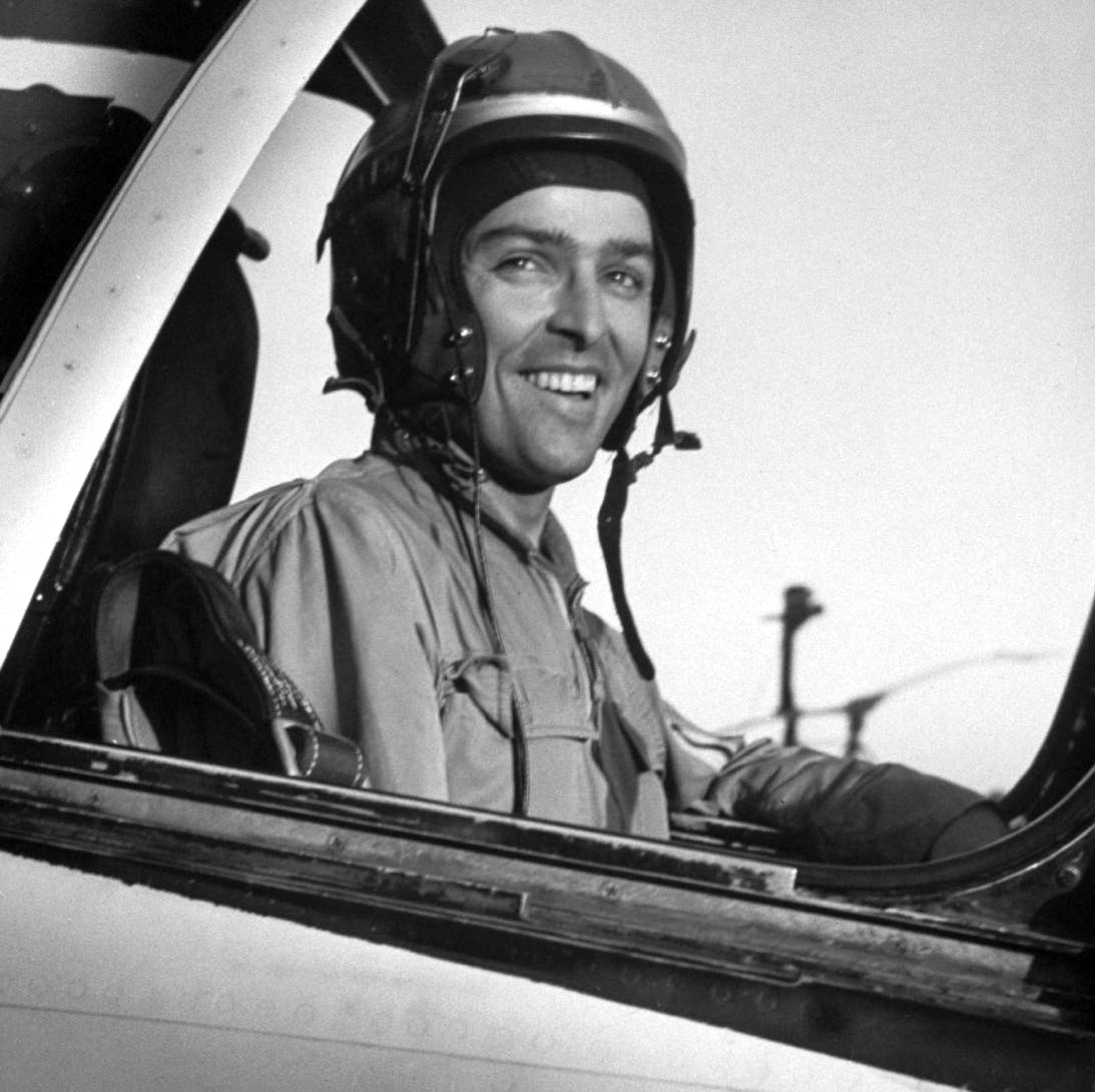Lieutenant Commander James B. Verdin, United States Navy, in the cockpit of the record-setting Douglas XF4D-1. (Photograph courtesy of Neil Corbett, Test and Research Pilots, Flight Test Engineers) 