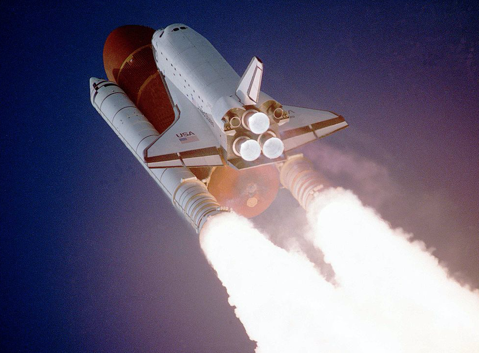 Atlantis STS-27 lands at Edwards Air Force Base. The damage to heat-protective tiles is clearly visible. (NASA)