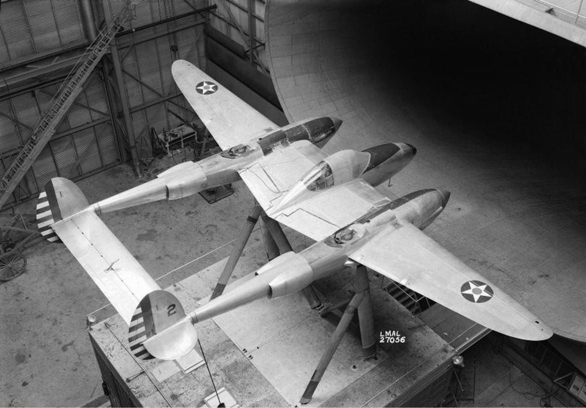 Lockheed YP-38 #2 in the NACA full-scale wind tunnel at Langley, Virginia. (NASA)
