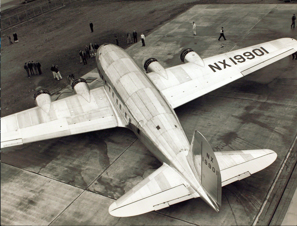 Boeing Model 307 Stratoliner NX19901 with all engines running. (San Diego Air and Space Museum Archive, Catalog # 01 00091291)
