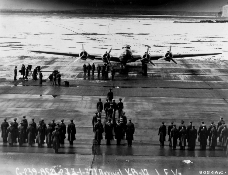 Boeing YB-17 36-139 arrives at Langley Field, Virginia, 1 March 1937. (U.S. Air Force)