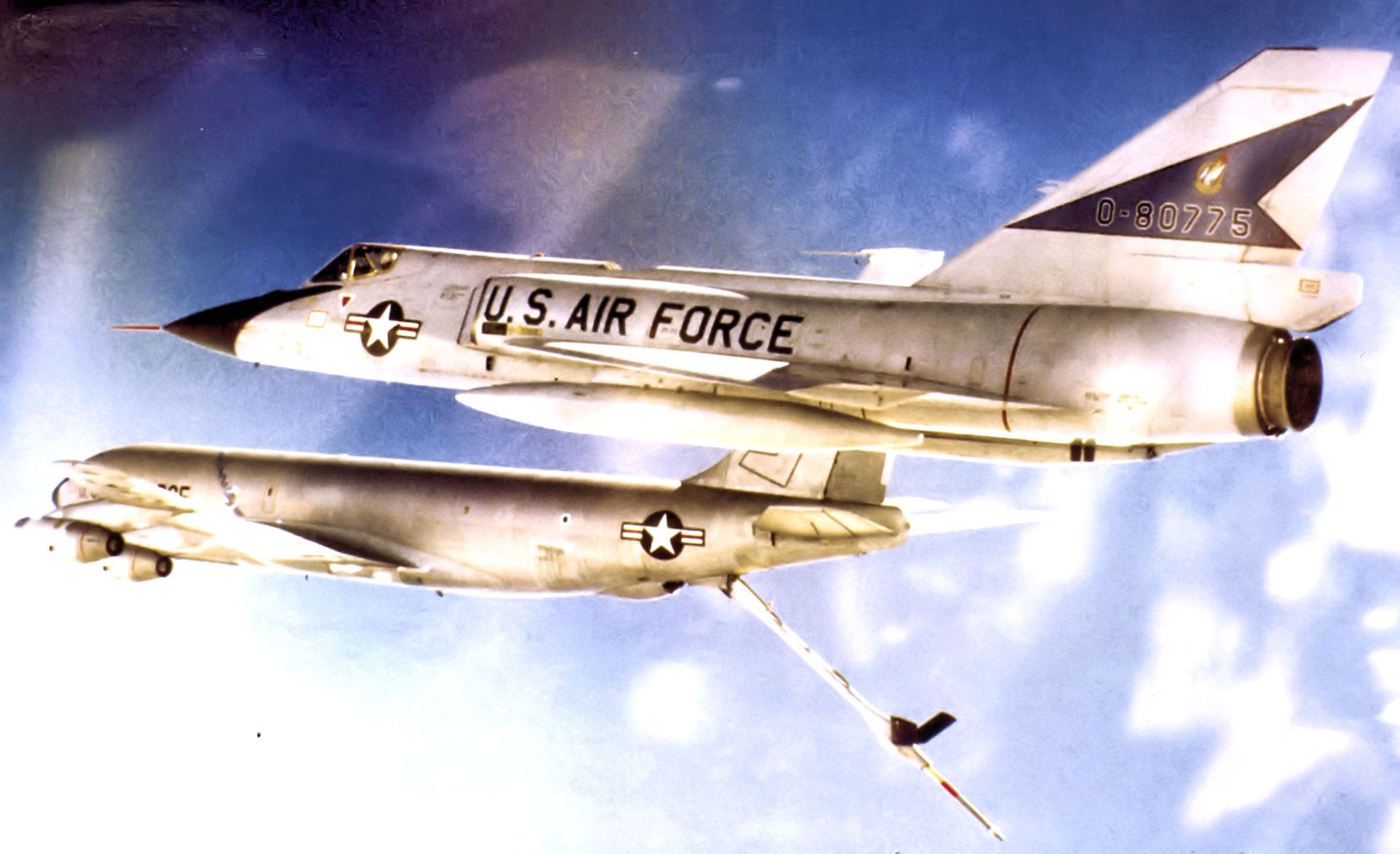 Convair F-106A Delta Dart of the 71st Fighter Interceptor Squadron, with a Boeing KC-135 Stratotanker, circa 1970. (U.S. Air Force)