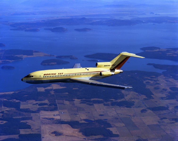 Prototype Boeing 727 airliner, N7001U, during its first flight. ( Airline Reporter/Boeing)