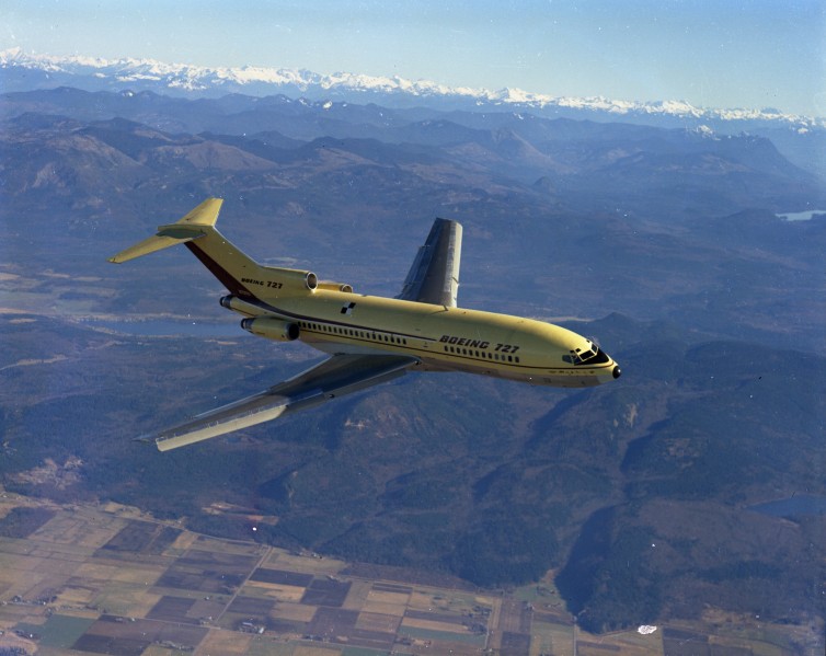 The prototype Boeing 727 airliner during its first flight. (The Museum of Aviation)