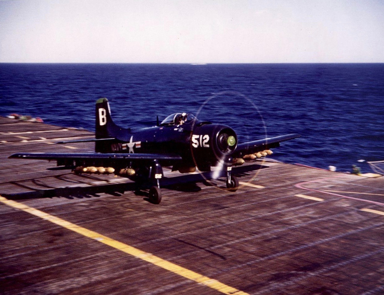 Douglas AD-4 Skyraider of VA-195 taking off from USS Princeton (CV-37) circa 1950–52 (U.S. Navy)