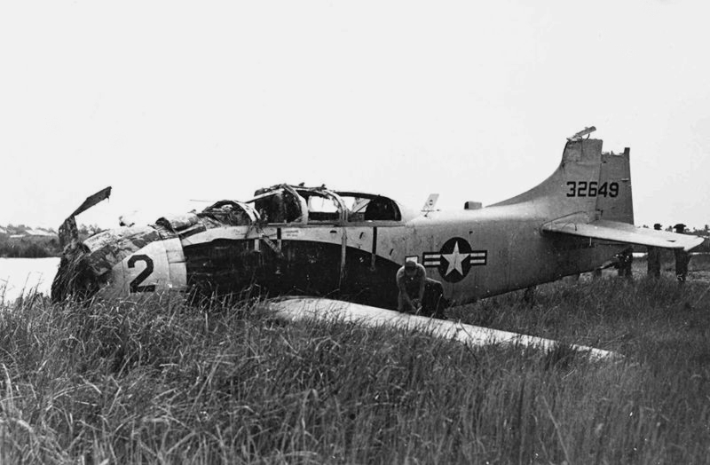 Douglas A-1E Skyraider 52-132649 after crash-landing. (U.S. Air Force)