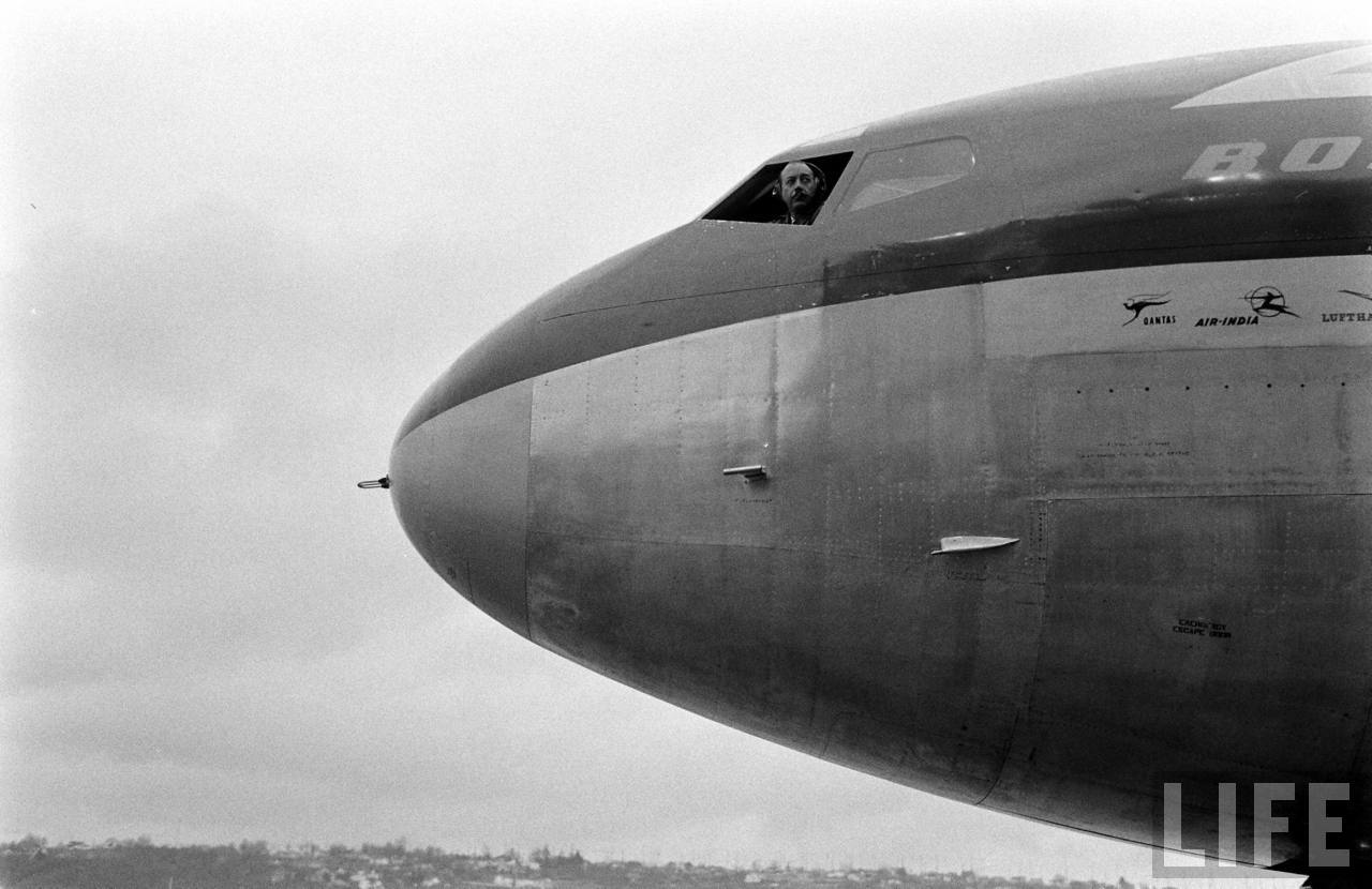 Tex Johnston checks that the ramp is clear for engine start. Ready to start number one. (Leonard Mccombe/LIFE Magazine)