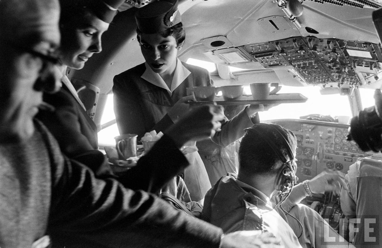 The flight deck of the Boeing 367-80 during the transcontinental demonstration flight, 11 March 1957. (Leonard Mccombe, LIFE magazine)