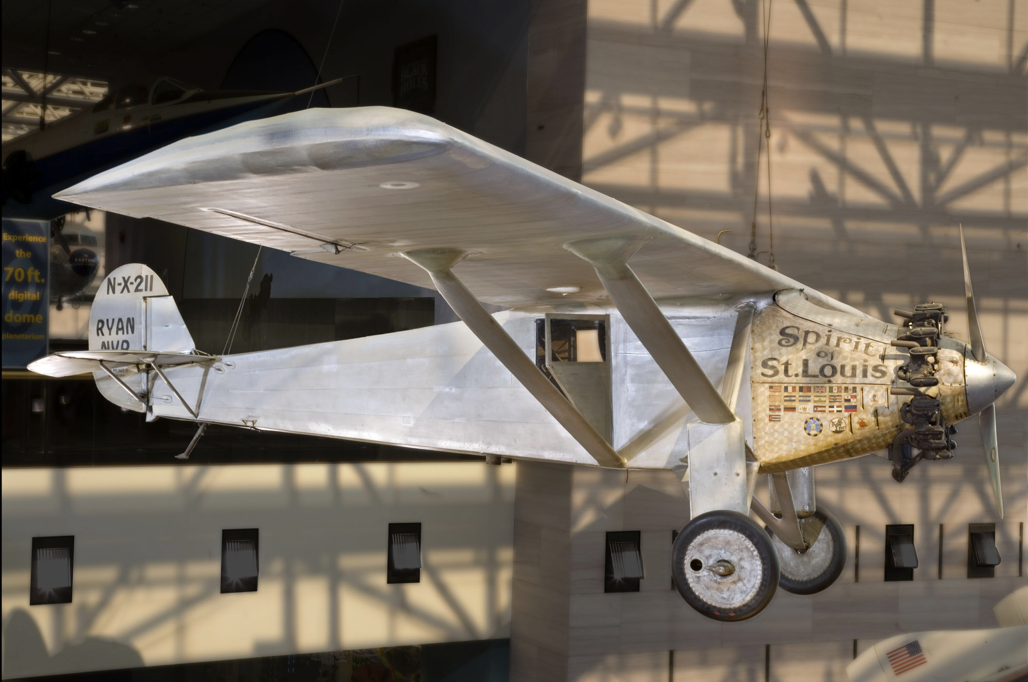 The Ryan NYP Spirit of St. Louis, NX211, on display at the Smithsonian Institution National Air and Space Museum