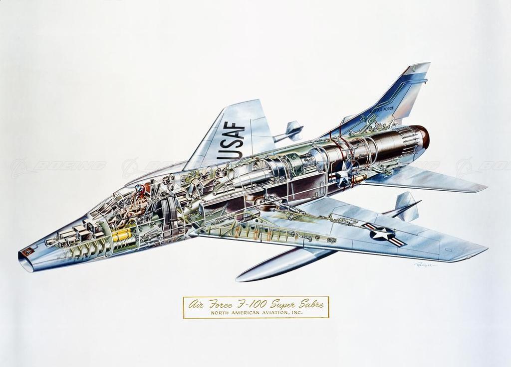 Cutaway illustration ofa North American Aviation F-100A Super Sabre. (Boeing)