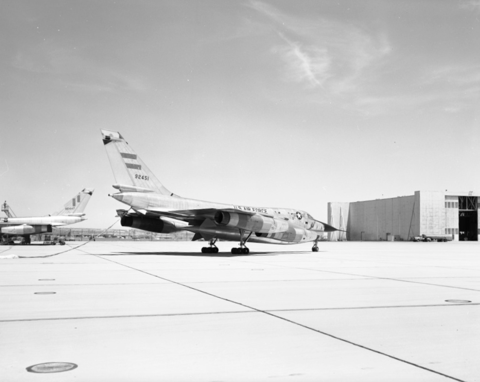 Convair B-58A-10-CF Hustler 59-2451 taxis back to teh ramp at Edwards Air Force Base, following teh Bleriot Trophy speed run, 10 May 1961. (General Dynamics/San Diego Air and Space Museum Archives Catolog number 01 00093633)