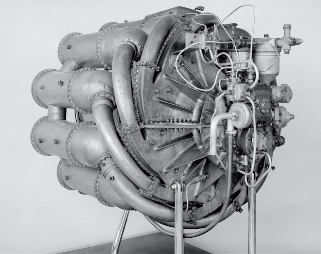 Power Jets, Ltd. Whittle Supercharger Type 1 turbojet engine, as seen from the front. (Science Museum Group)