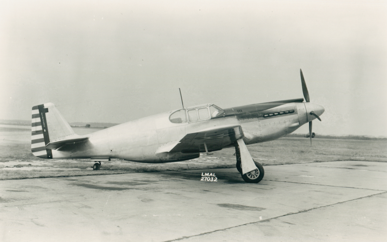 North American Aviation XP-51 41-038 at NACA Langley Memorial Aeronautical Laboratory, right profile. (NASA LAML)