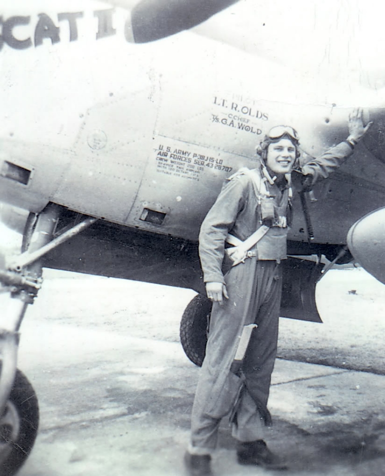 Lieutenant Robin Olds with "SCAT II," A lockheed P-38 Lightning.