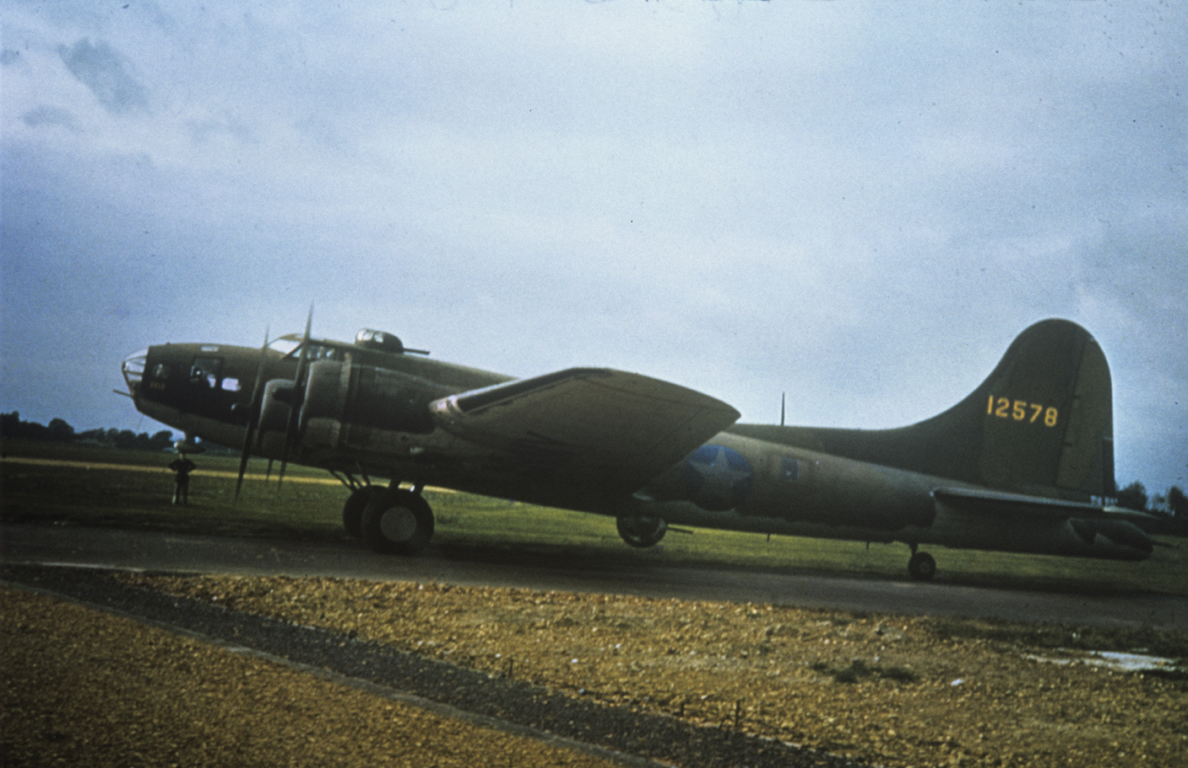 Boeing B-17E Flying Fortress 41-2578, lead ship on the 17 August 1942 air raid on Rouen-Sotteville, France. By the end of the war, this airplane was the oldest, longest-serving B-17E in the USAAF.